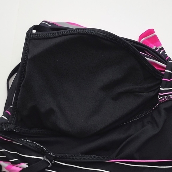 BAKU Australia Tankini Swim Top Pink Black Stripes Ruched Waist Size 11/12 - Picture 7 of 14
